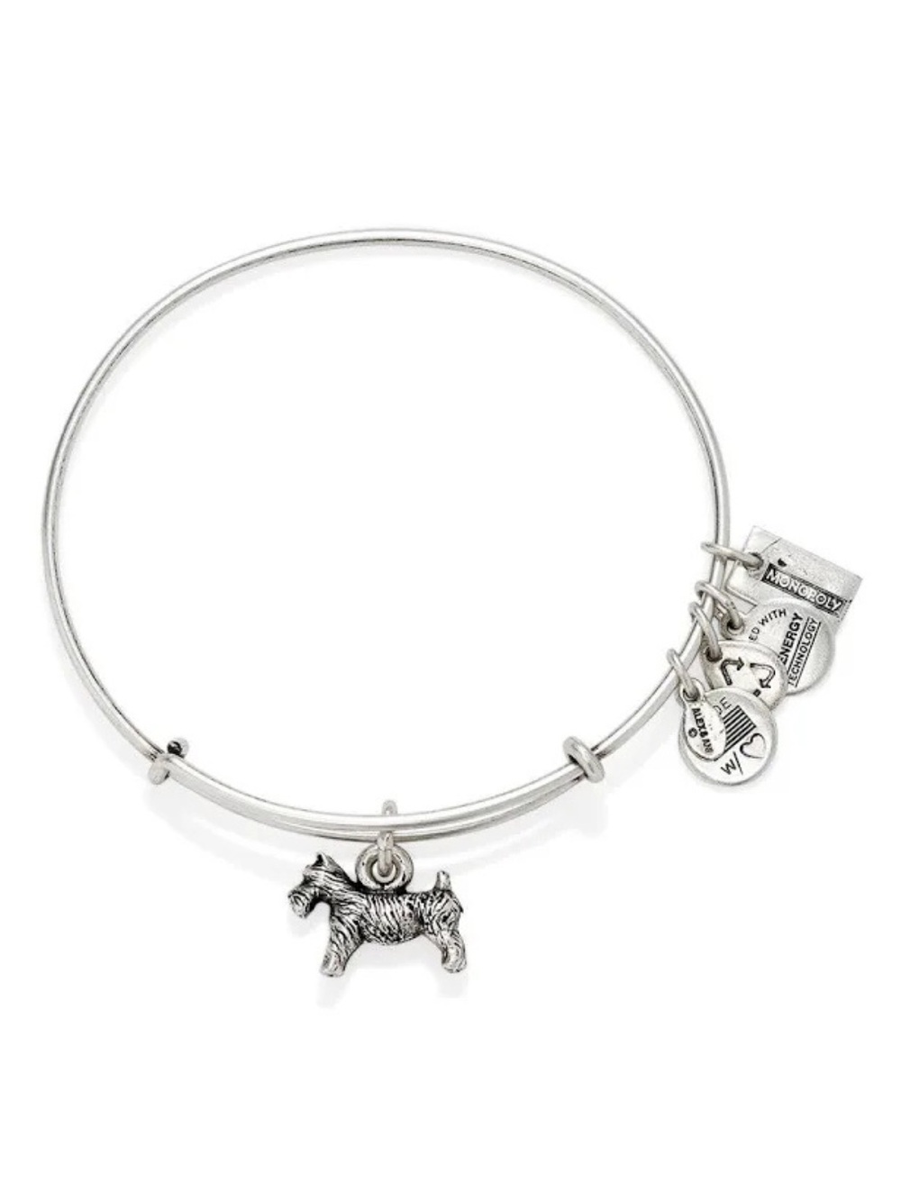 RARE! RETIRED! Alex and Ani Monopoly Dog Charm Bangle Bracelet - Silver